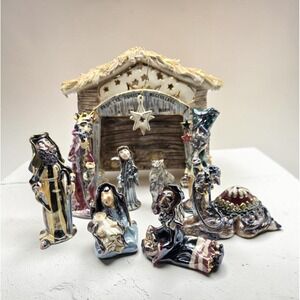 Vintage Blue Sky Clayworks Heather Goldminc Nativity Set Christmas   MINT